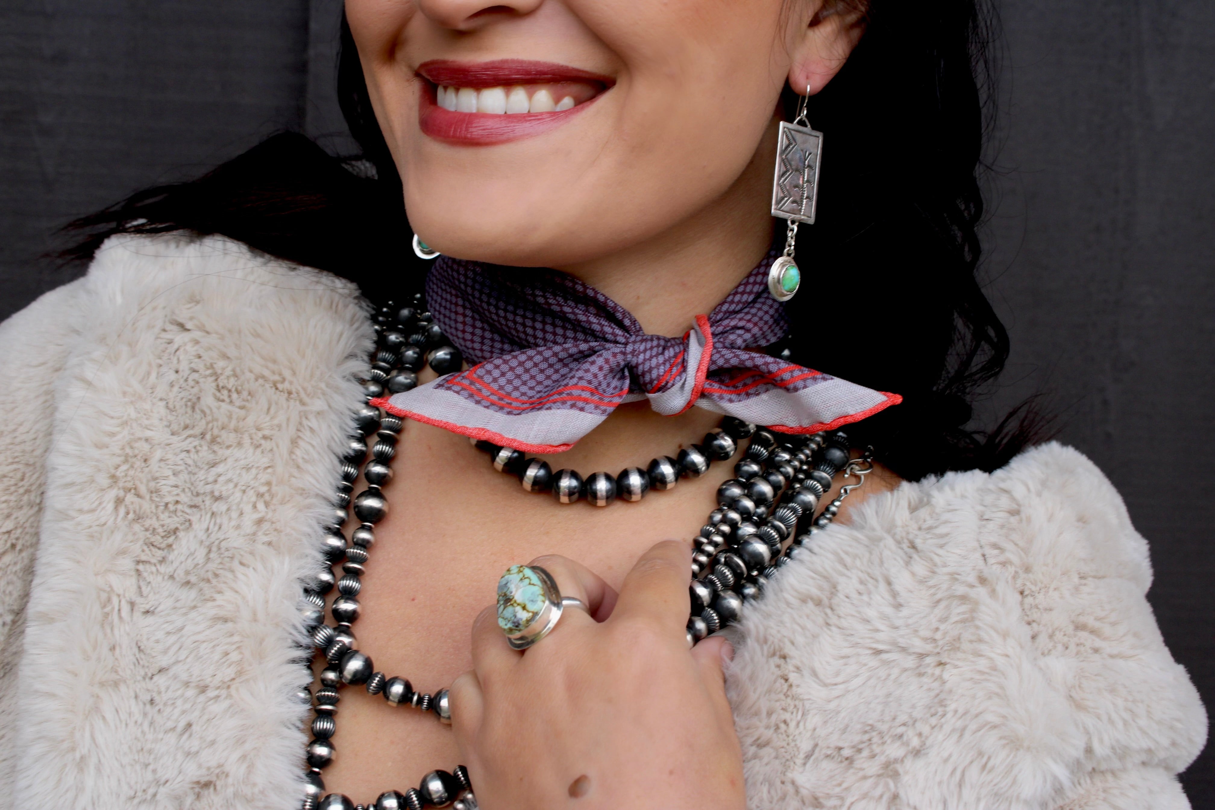 small luxury silk wool in lavender and eggplant purple with a bright salmon pink border