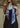 Ray pure silk ribbon scarf Cowgirl Kate in bright french blue worn tied — double-sided hand-illustrated cowgirl design by Ray