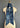 At Home With Ray Cactus Rose Silky Ribbon Scarf in Blue Corn deep indigo navy displayed on a dress form in a long elegant necktie style, showing the full illustrated southwestern design against the deep navy ground.